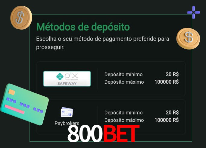 O cassino 800Bet oferece uma grande variedade de métodos de pagamento